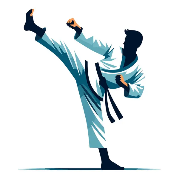 Man Taekwondo Idrottare Full Kropp Design Illustration Manliga Taekwondo Kampsport — Stock vektor