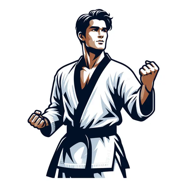 Man Taekwondo Idrottsman Halv Kropp Vektor Illustration Man Taekwondo Kampsport — Stock vektor