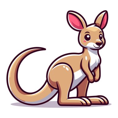 Şirin kanguru tam vücut karikatür maskot karakter vektör çizimi, beyaz arka planda izole edilmiş komik, sevimli Avustralya memeli hayvan tasarımı şablonu.