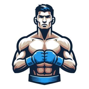 Dövüş sanatları sporcusu yarı vücut tasarımı çizimi, MMA spor dövüşçüsü, sekizgen dövüş, tekme atma, yumrukla yumruk atma. Beyaz arkaplanda izole edilmiş vektör şablonu