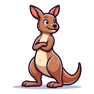 Şirin kanguru tüm vücut maskotu karakter tasarımı çizimi, beyaz arka planda izole edilmiş komik, sevimli Avustralya memeli hayvan vektör şablonu.
