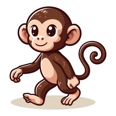 Maymun maymun şempanze karikatür maskot karakter vektör çizimi, beyaz arka planda izole şirin komik maymun tasarım şablonu