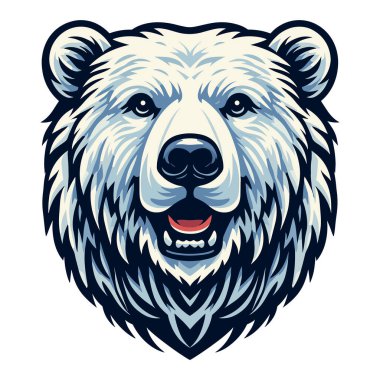 Vahşi kutup ayısı baş tasarım çizimi, zooloji element çizimi, kutup kuzey kutbu hayvan simgesi, beyaz arkaplanda izole edilmiş vektör şablonu 