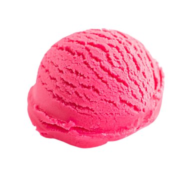 Beyaz arka planda izole edilmiş pembe çilekli dondurma topu.