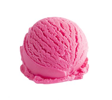 Beyaz arka planda izole edilmiş pembe çilekli dondurma topu.