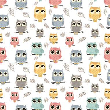 Şirin Baykuşlar Kusursuz Desen. Çocuklar için Orman Hayvanları Arkaplanı