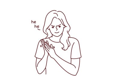 Çılgın genç kadın intikamı şüpheli buluyor. Kızgın dişiler kıskanç ve intikamcı olurlar. Kötülük ve ceza. Vektör illüstrasyonu. 