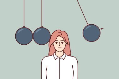 Kadın çalışan şirketi tehlike altında. Devasa topların arasında duruyor. Zarar verebilir. Kız ofis çalışanı ya da iş kadını, kariyer başarısı ve görevlerin yerine getirilmesi için hayatını tehlikeye atıyor patron. 