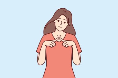 Utangaç kız kameraya bakar ve parmaklarını göğsünün önünde birleştirerek erkeği baştan çıkarmak ister. Sıradan tişörtler giymiş mütevazı genç bir kadın utangaç bir şekilde flört etmeye ve başkalarının dikkatini çekmeye çalışır. 