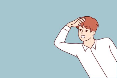 Çocuk dışarı bakar ve uzaktan bakmak ve ilginç bir teklif ya da yakın bir insan bulmak için el ele tutuşur. Gülümseyen ve casusculuk oynayan pozitif genç çocuk ya da arkadaşlarını izleyen dedektif 