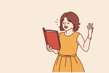 İlham veren kız şiir okuyor ve çocukta edebiyat yeteneği kavramına el sallıyor. Ünlü yazarların şiir ve romanlarını okuyarak şair olma hayalleri kuran liseli kız.