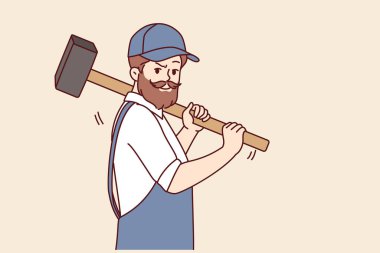Çekiçli sakallı adam araba tamirhanesinde ya da inşaat alanında çalışıyor. Tulum giyip şapka takıyor. Elinde çekiçle eski evi yıkmayı ve modern bir konak yapmayı teklif eden zalim bir işçi.