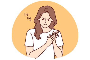 Çılgın genç kadın intikamı şüpheli buluyor. Kızgın dişiler kıskanç ve intikamcı olurlar. Kötülük ve ceza. Vektör illüstrasyonu.