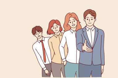 İş adamları yatırımcılarla tanışmak ve kendi girişimlerini kurmak için kuyrukta el sıkışmaya hazırlanıyorlar. İşe ihtiyacı olan bir grup iş adamı ve kadın şirket görüşmesinden önce sırada bekliyor.