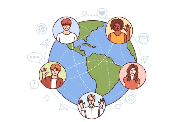 Dünya çapında internet üzerinden çalışan ve iletişim kuran uluslararası bir öğrenci grubu. Erkekler ve kızlar online kolej öğrencileri bilgi edinmek için uluslararası platformda küresel beceriler öğreniyorlar