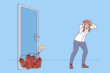 Kadın yönetici kapıyı açmak için patlatır, kulakları elleriyle kapatır, dinamitin yanında durur. Kız menajerlik kariyerinde iş hedefine ulaşmak için her şeyi yapmaya hazır olma kavramı.