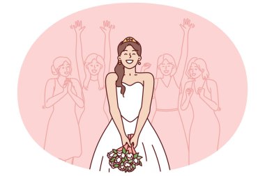 Çiçek fırlatmaya hazırlanan mutlu gelin geleneksel düğün törenini gerçekleştirir. Gelinlik giyen kadın, en kısa zamanda evlenmek isteyen kız arkadaşlarına geri dönüyor.