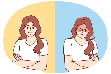 Duygusal açıdan zıt iki kadın, ruh halini etkileyen bipolar bozukluk kavramından dolayı üzgün ya da mutlular. Neşeli ve mutsuz kız antidepresan almadan önce ve sonra ya da vitamini yükselten ruh hali