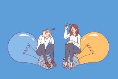 Kadın, şirketlerin potansiyeline inanmayan, ampullerin üzerinde oturan bir adamla iş fikrini tartışıyor. Hırslı kız motivasyon ve hırs sayesinde gelişme fikrini ortaya attı.