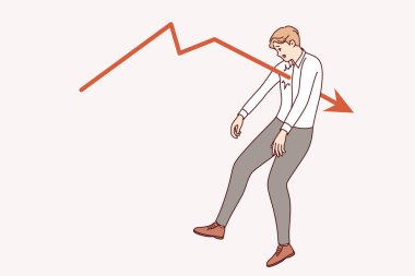 Kriz ve durgunluk mağduru iş adamı, enflasyonu sembolize eden düşen mali tablodan yaralandı. İş adamı ya da yatırımcı iş piyasasındaki kriz yüzünden iflas etti ya da işini kaybetti