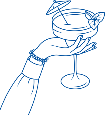 Alkolsüz yaz kokteyli, kadın elinde şemsiye ve nane yapraklı süsleme içeceği.