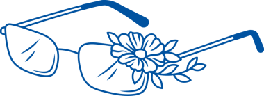 Görüş için gözlük ve miyop ya da çiçeklerle süslenmiş miyopluk için rahatlama. Göz doktoru ya da oftalmoloji çalışanları tarafından tavsiye edilen jantsız ince mercekli gözlükler.