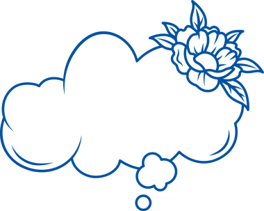 Çiçekle süslenmiş diyalog bulutu kişinin düşüncelerini ya da müdahalecinin doğrudan konuşmasını sembolize eder. Şirket logosu veya indirim teklifinin tanıtımı için kopya alanı olan boş diyalog bulutu