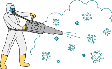 Üniformalı işçi dezenfekte çevresi