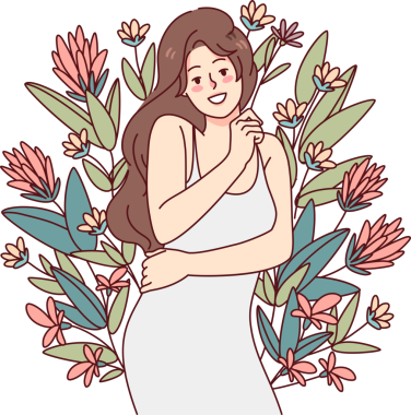 Mutlu kadın kendine güvenerek sarılıyor.