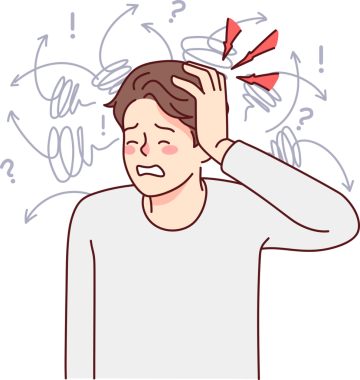 Sağlıksız adam baş ağrısından muzdarip.