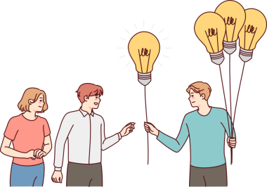 Adam insanlara ampul veriyor.