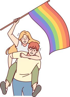 LGBT bayrağı taşıyan mutlu çift