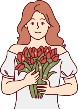 Elinde çiçekler olan bir kadının portresi.