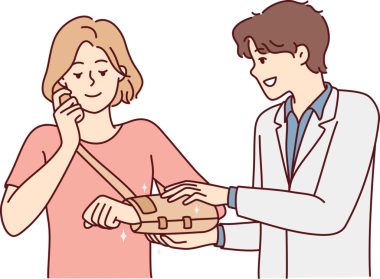 Travma geçiren hastaya erkek doktor yardım ediyor.