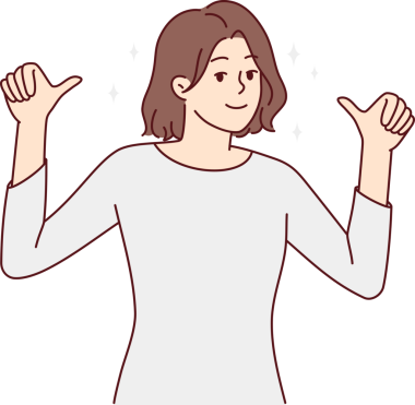 Mutlu kadın kendini gösterir.