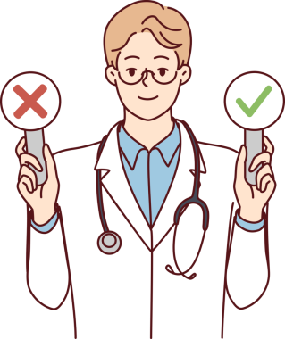 Boynunda stetosop olan doktor işaretli ve çapraz işaretli işaretler gösteriyor. Vektör resmi