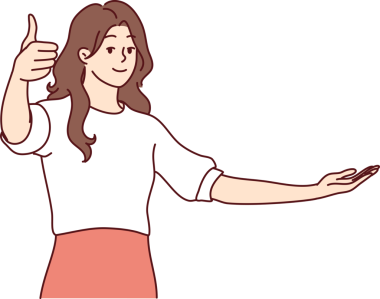 İyimser bir kadın iyi seçimi onaylıyor ya da bir şey öneriyor. Vektör resmi