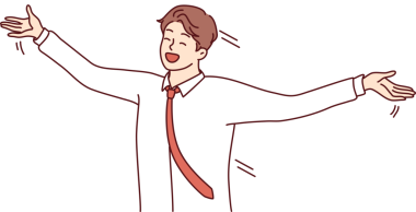 Tişörtlü ve kravatlı hoş bir adam kollarını yana sallıyor ve mutlulukla bağırıyor. Vektör resmi