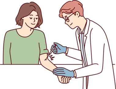 Doktor, virüse karşı korunmak ve bağışıklık kazanmak için dizayn edilen kız hastayı aşılıyor. Vektör resmi