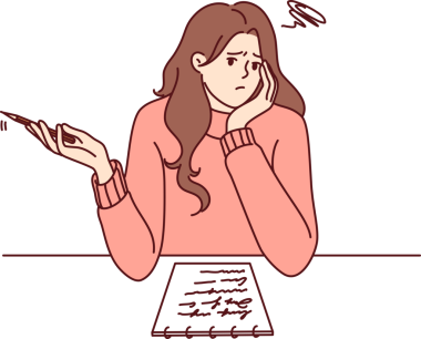 Masada oturan düşünceli kız üniversitede öğretmen tarafından verilen kompozisyonda ne yazacağını düşünüyor.