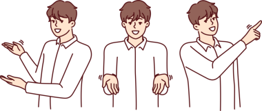 Farklı yönleri gösteren bir adam danışmanlık veya müşteri destek hizmetleri sunar