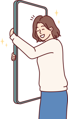 Devasa cep telefonuna sarılan mutlu kadın aletin kalitesi ve kullanılabilirliğiyle seviniyor.