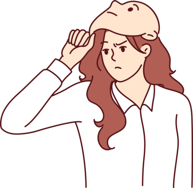 Kaşlarını çatan kadın, kimliğini gizlemek ya da sahte duygularını göstermek için tasarlanmış maskeyi çıkartır.