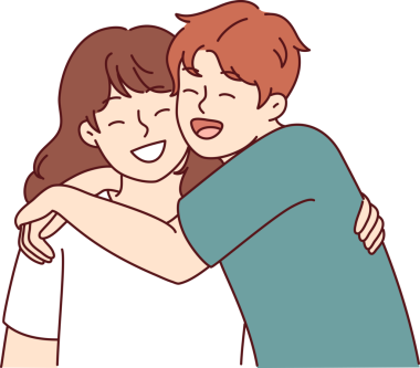 Pozitif küçük oğlan ve kız kucaklaşıp gülüyorlar. Birlikte vakit geçirmenin tadını çıkarıyorlar.