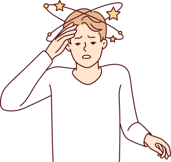 Şiddetli yaralanmadan sonra baş ağrısı çeken bir adam elini alnına koyar. Vektör resmi