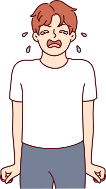 Ağlayan çocuk, ailesinden azar işittikten sonra gergin bir şekilde yumruklarını sıkıyor.