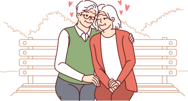 Birbirini seven yaşlı bir çift parkta bankta oturur ve mutlu aile hayatının tadını çıkarır.