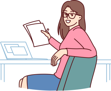 Başarılı bir kadın ofis çalışanı ve masada dizüstü bilgisayarla oturup muhasebecilik yapıyor.