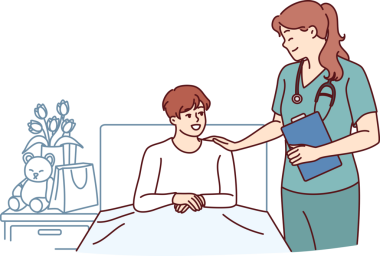 Kadın doktor, kronik hastalığın komplikasyonlarından sonra hastanede yatan bir çocuğun yanında yatıyor.