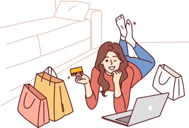 İnternet alışverişinden sonra kredi kartı ve dizüstü bilgisayarı olan ya da web sitesinden mal sipariş eden bir kadın